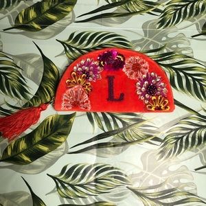 Anthropologie Anna harlow russo velvet Beaded, monogram